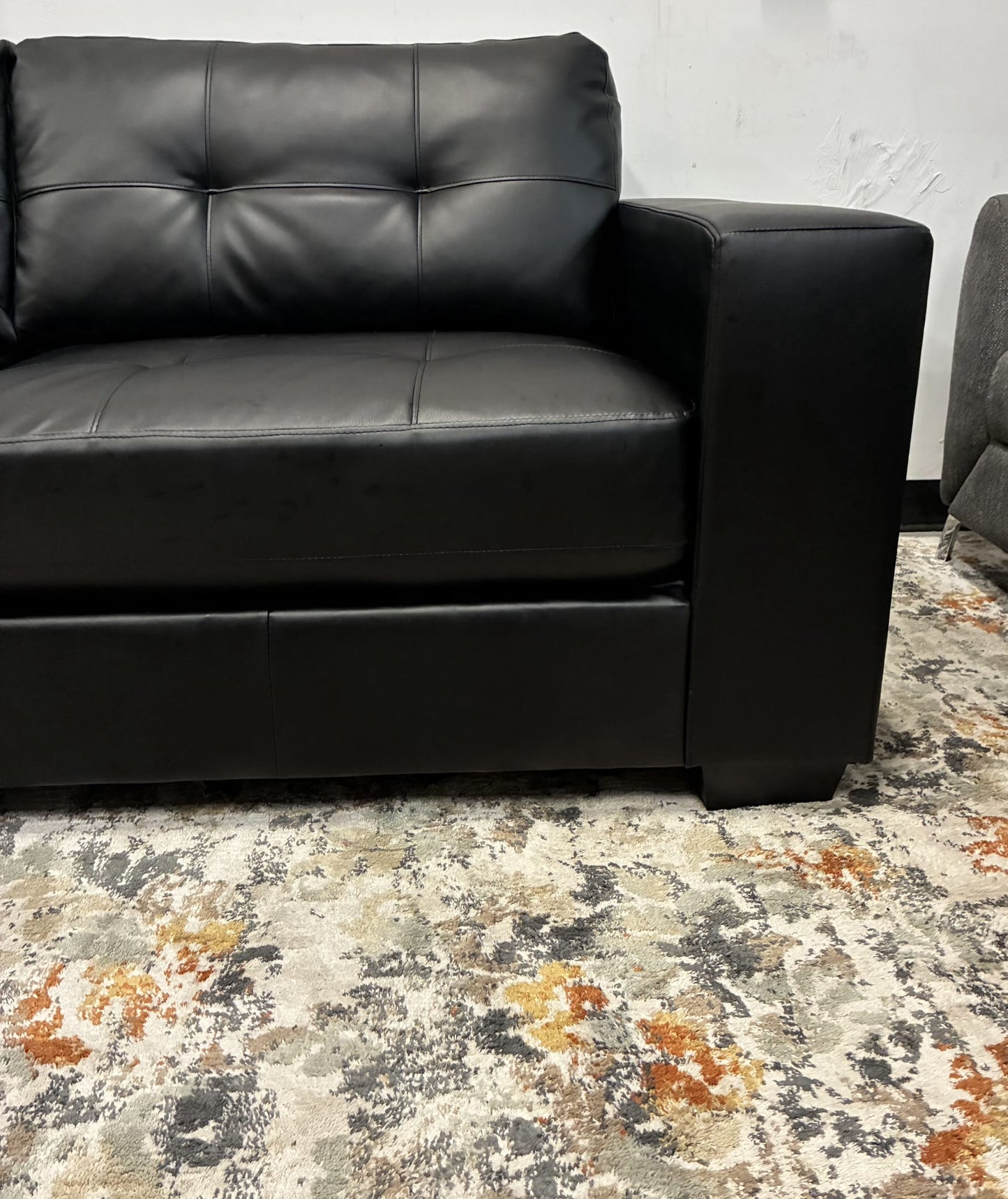 Sleek Modern 3-Seat Sofa – Black Faux Leather