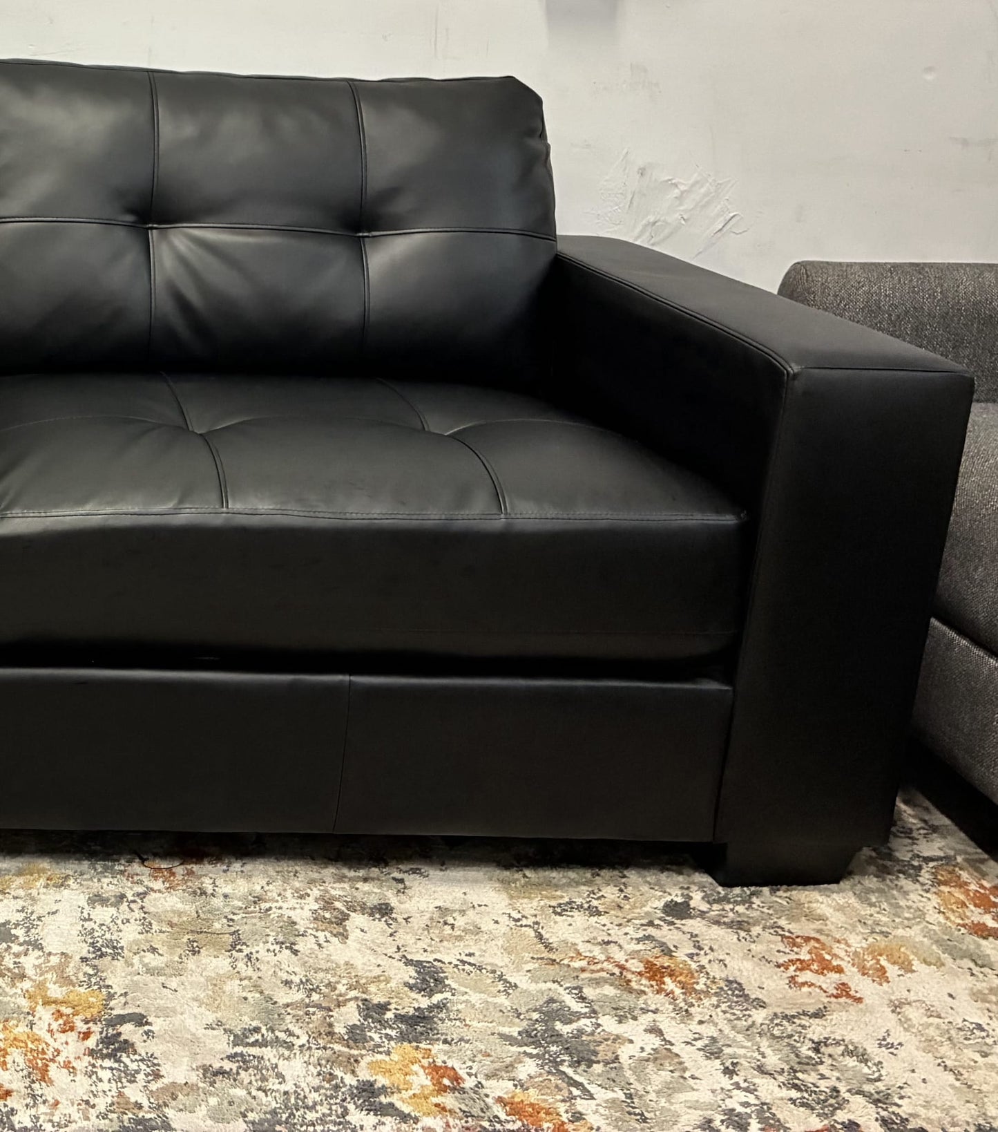 Sleek Modern 3-Seat Sofa – Black Faux Leather
