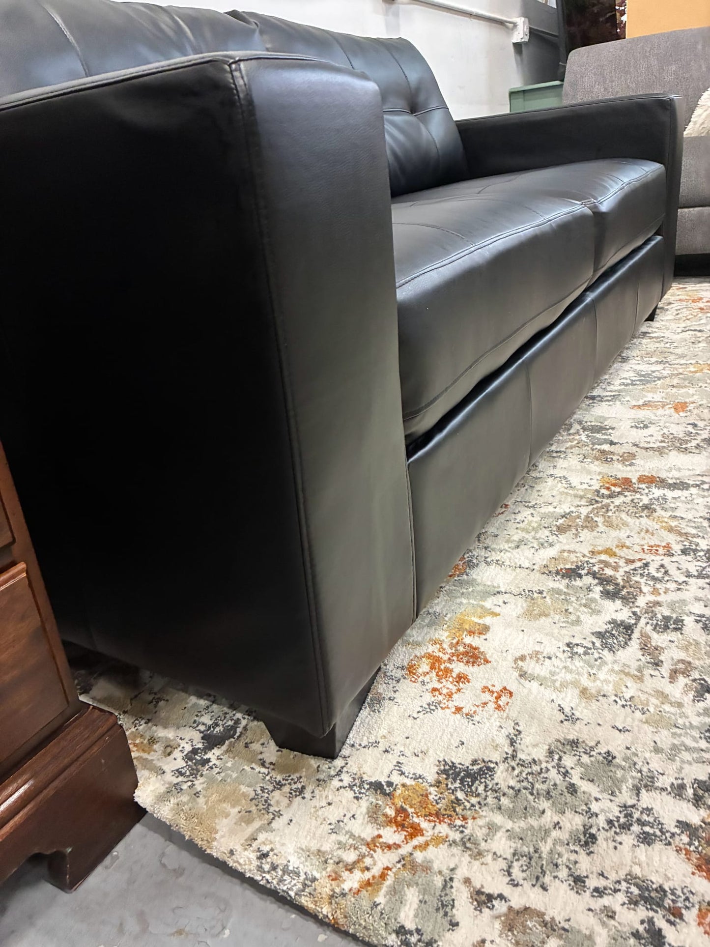 Sleek Modern 3-Seat Sofa – Black Faux Leather
