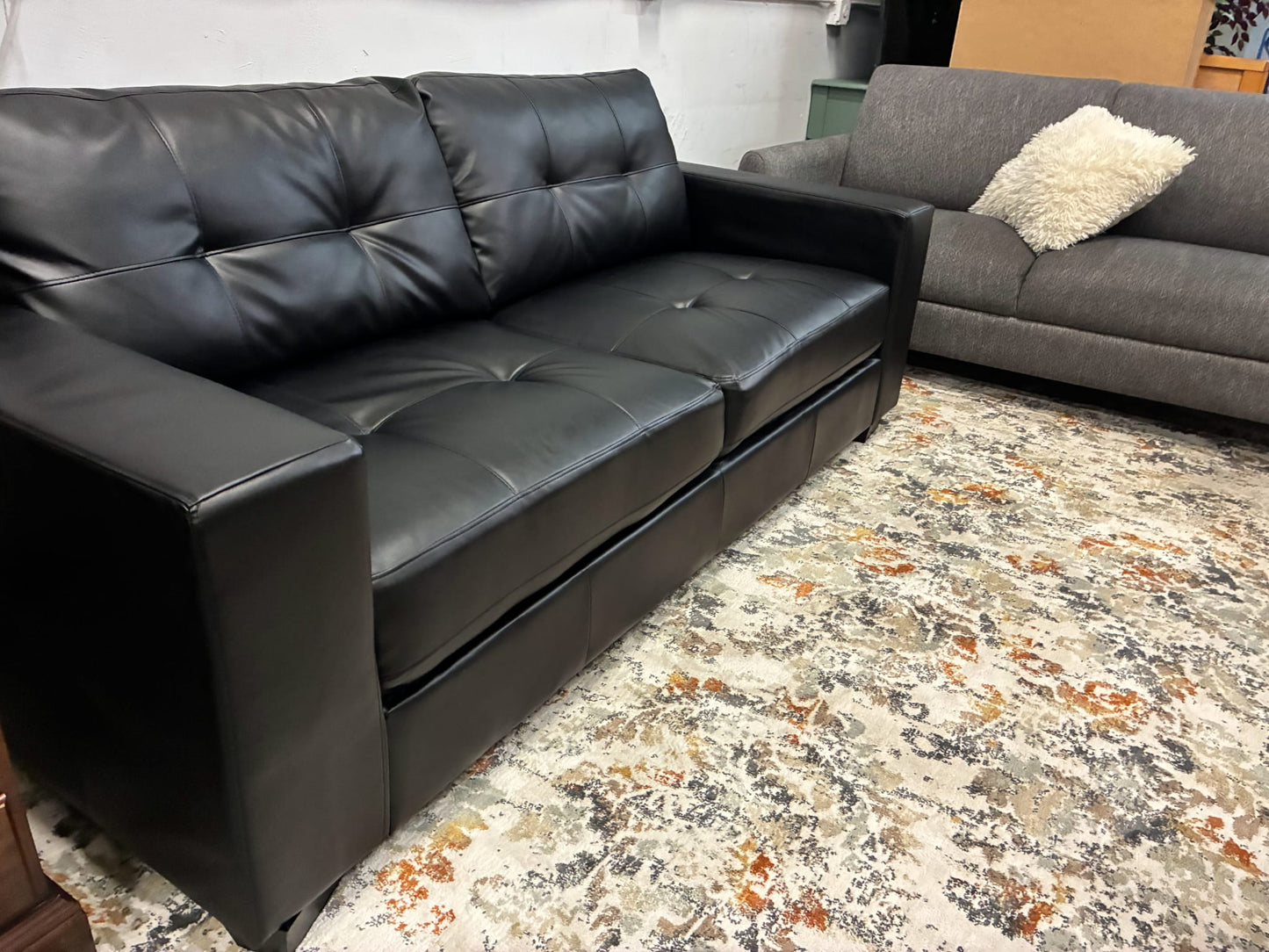 Sleek Modern 3-Seat Sofa – Black Faux Leather