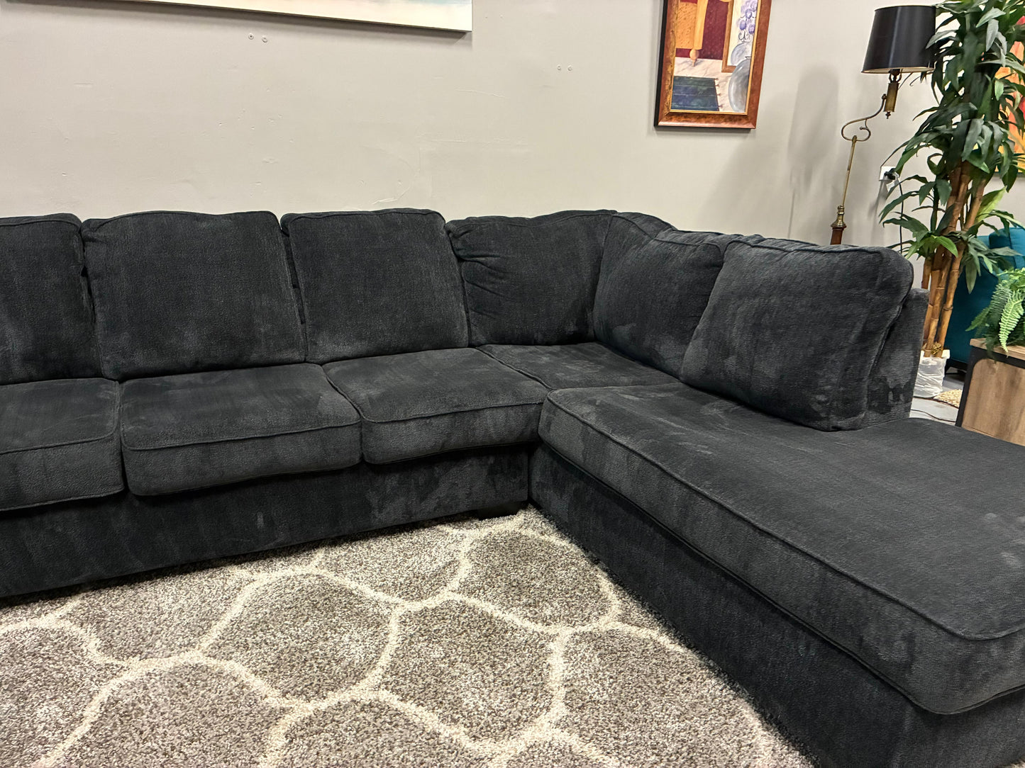 Modern Charcoal U-Shape Sectional with Ottoman