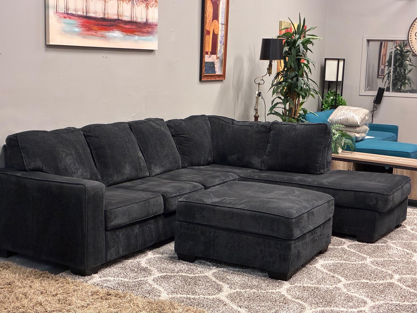 Modern Charcoal U-Shape Sectional with Ottoman