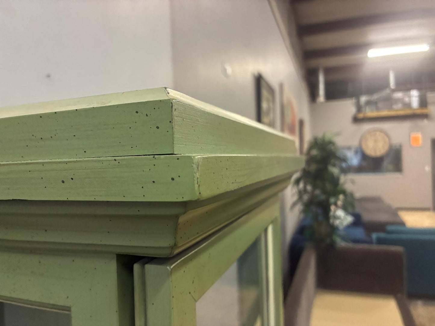 Sage Green Glass Display Cabinet with Interior Light