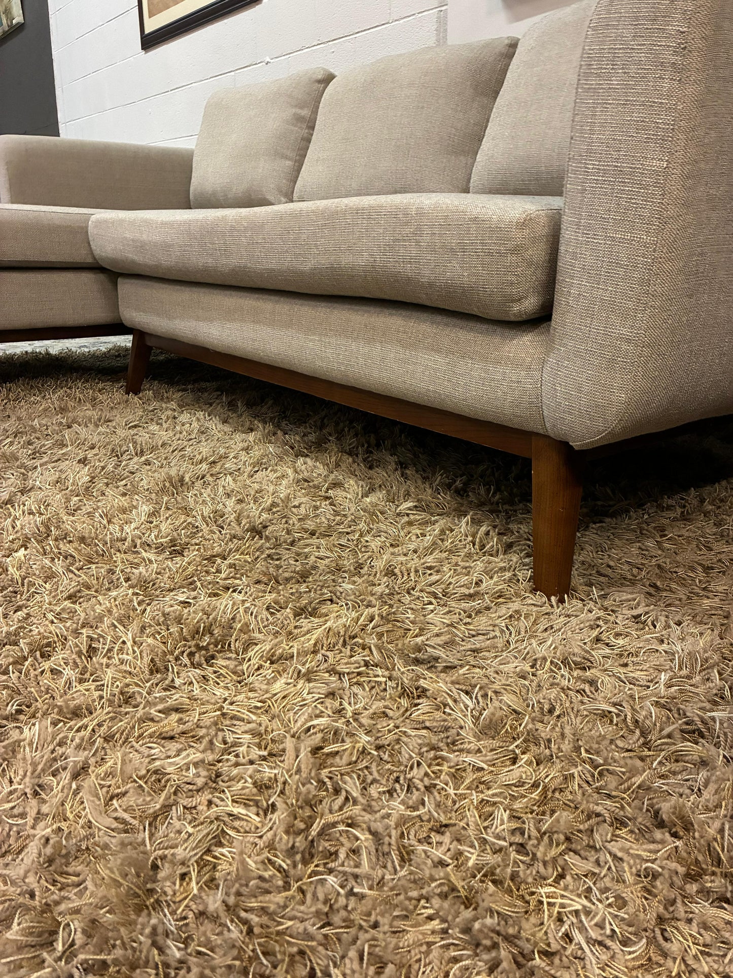 Mid-Century Modern Sectional Chaise + Matching Storage Ottoman Set