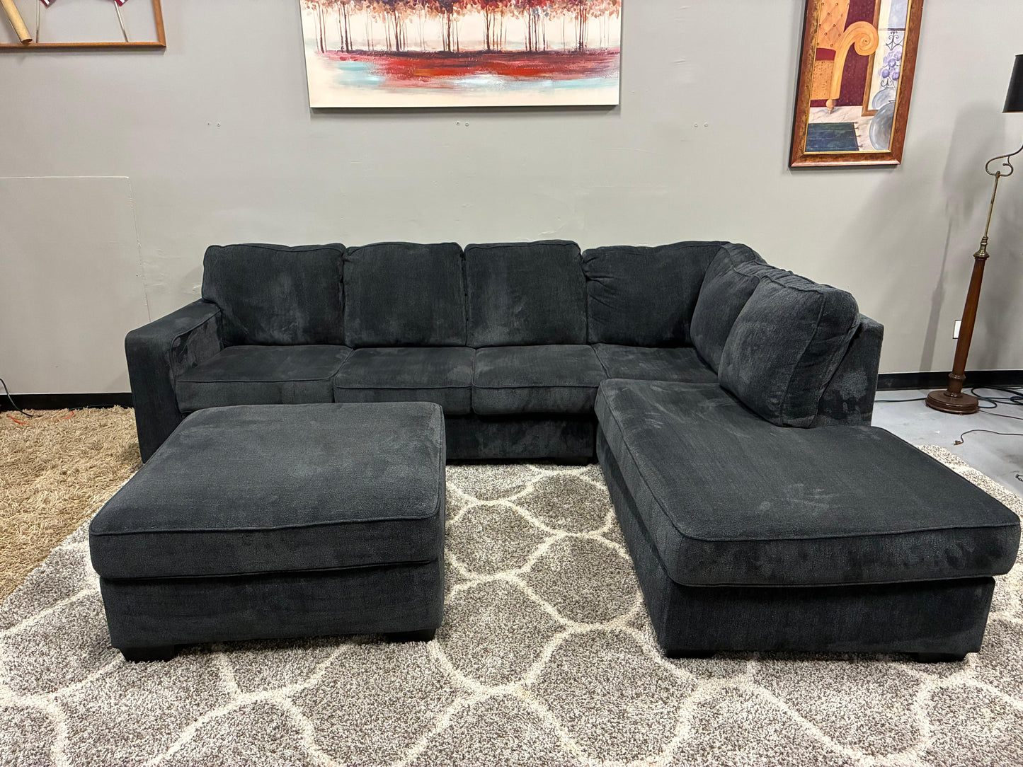 Modern Charcoal U-Shape Sectional with Ottoman