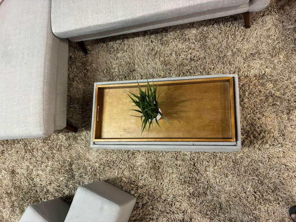 Mid-Century Modern Sectional Chaise + Matching Storage Ottoman Set