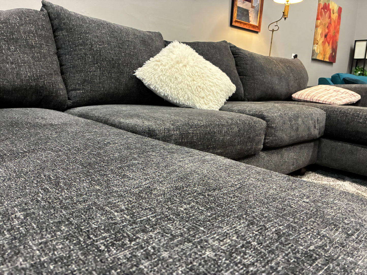 🩶 Modern Charcoal U-Shape Sectional + Ottoman