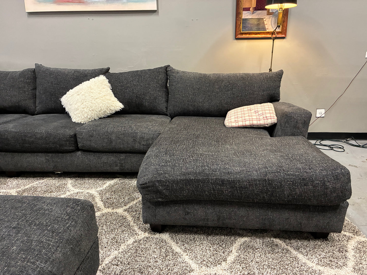 🩶 Modern Charcoal U-Shape Sectional + Ottoman