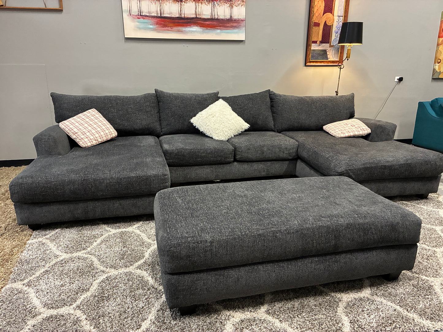 🩶 Modern Charcoal U-Shape Sectional + Ottoman