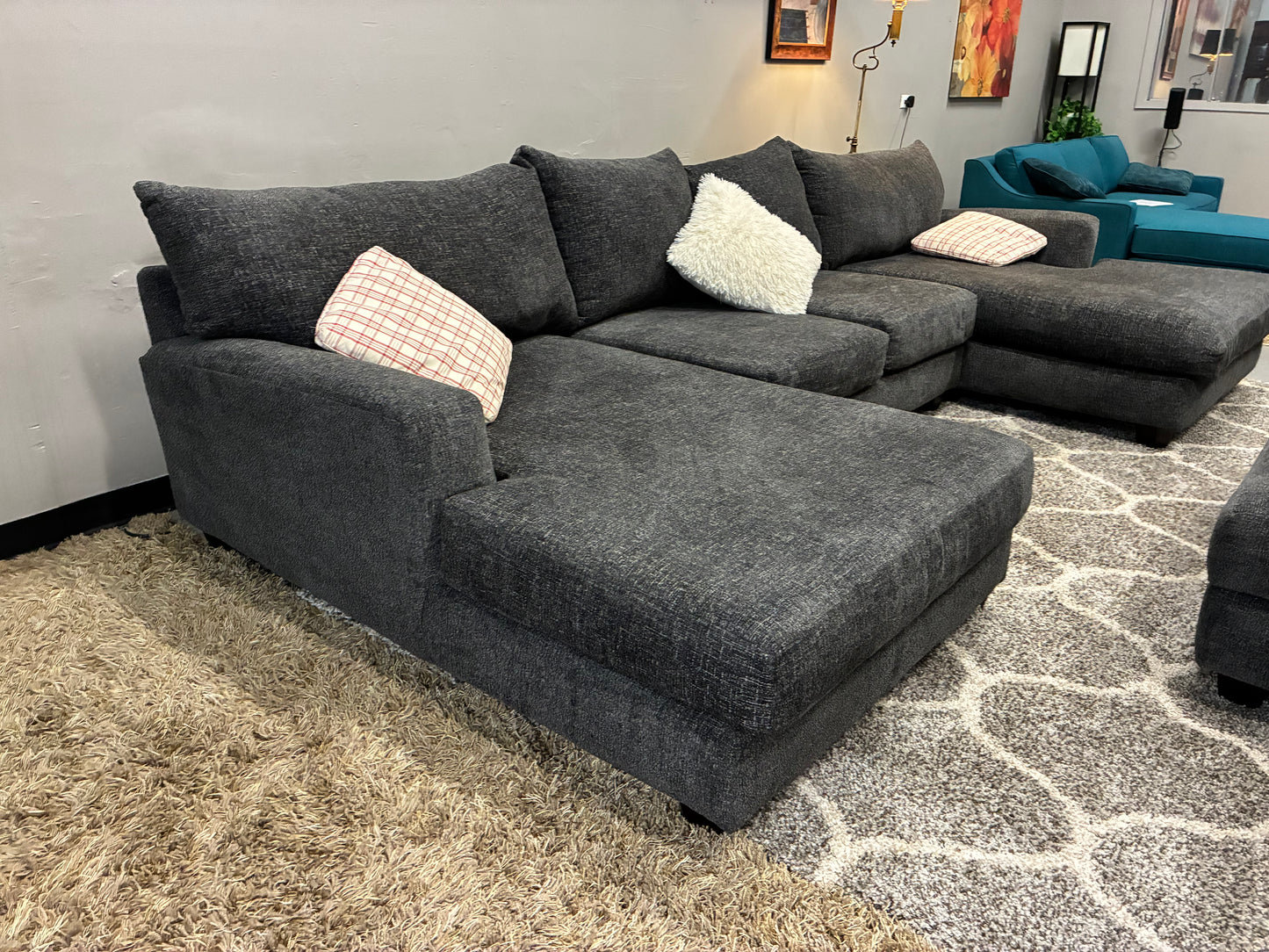 🩶 Modern Charcoal U-Shape Sectional + Ottoman