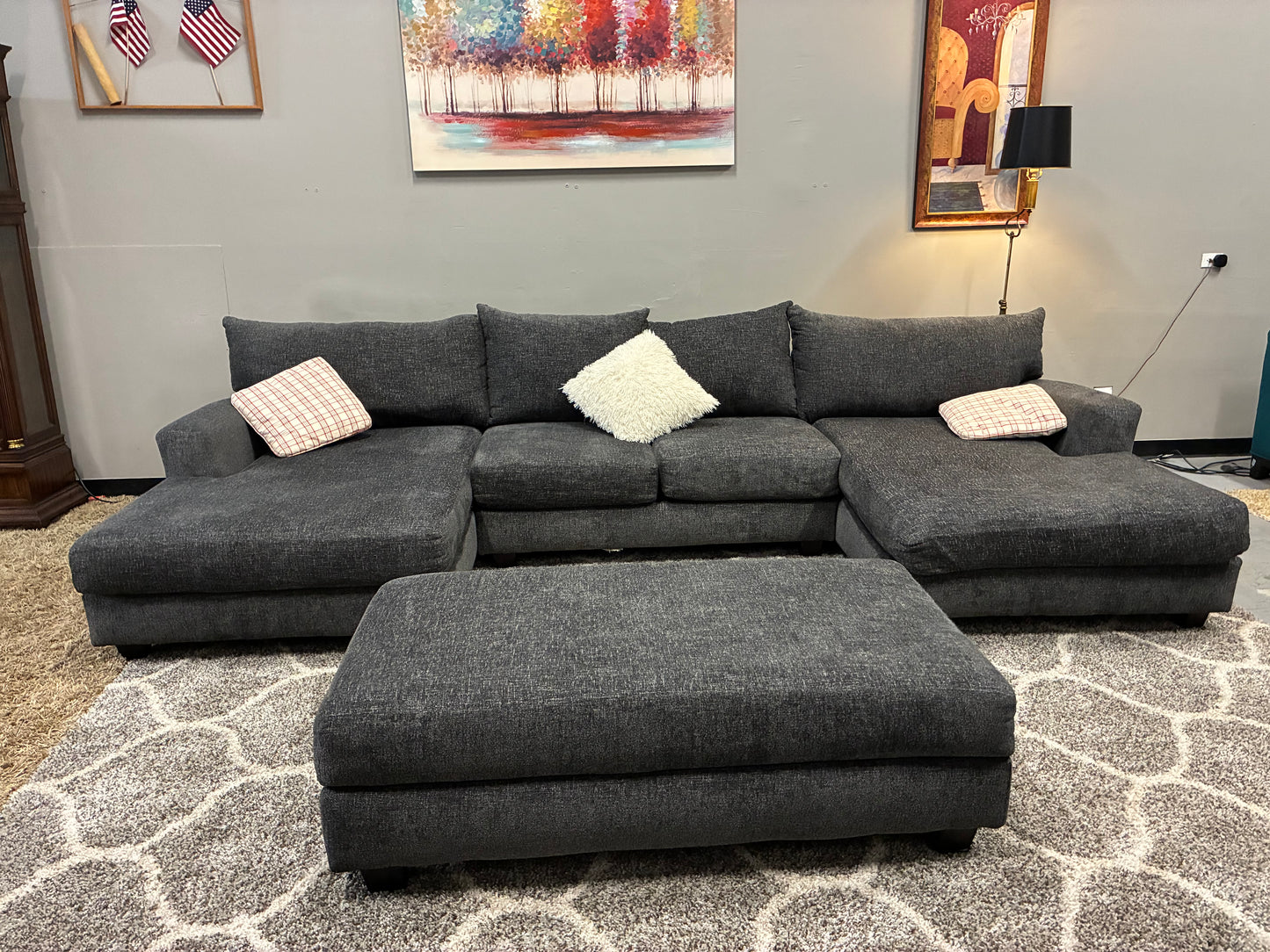 🩶 Modern Charcoal U-Shape Sectional + Ottoman
