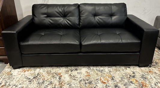 Sleek Modern 3-Seat Sofa – Black Faux Leather