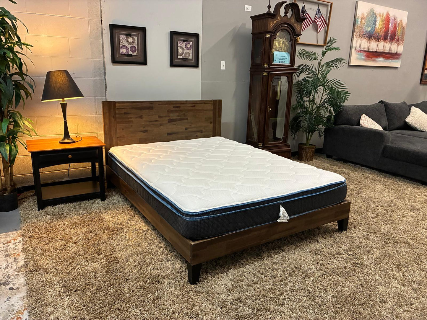 Queen Platform Bed Frame – Solid Wood with Walnut Acacia Finish