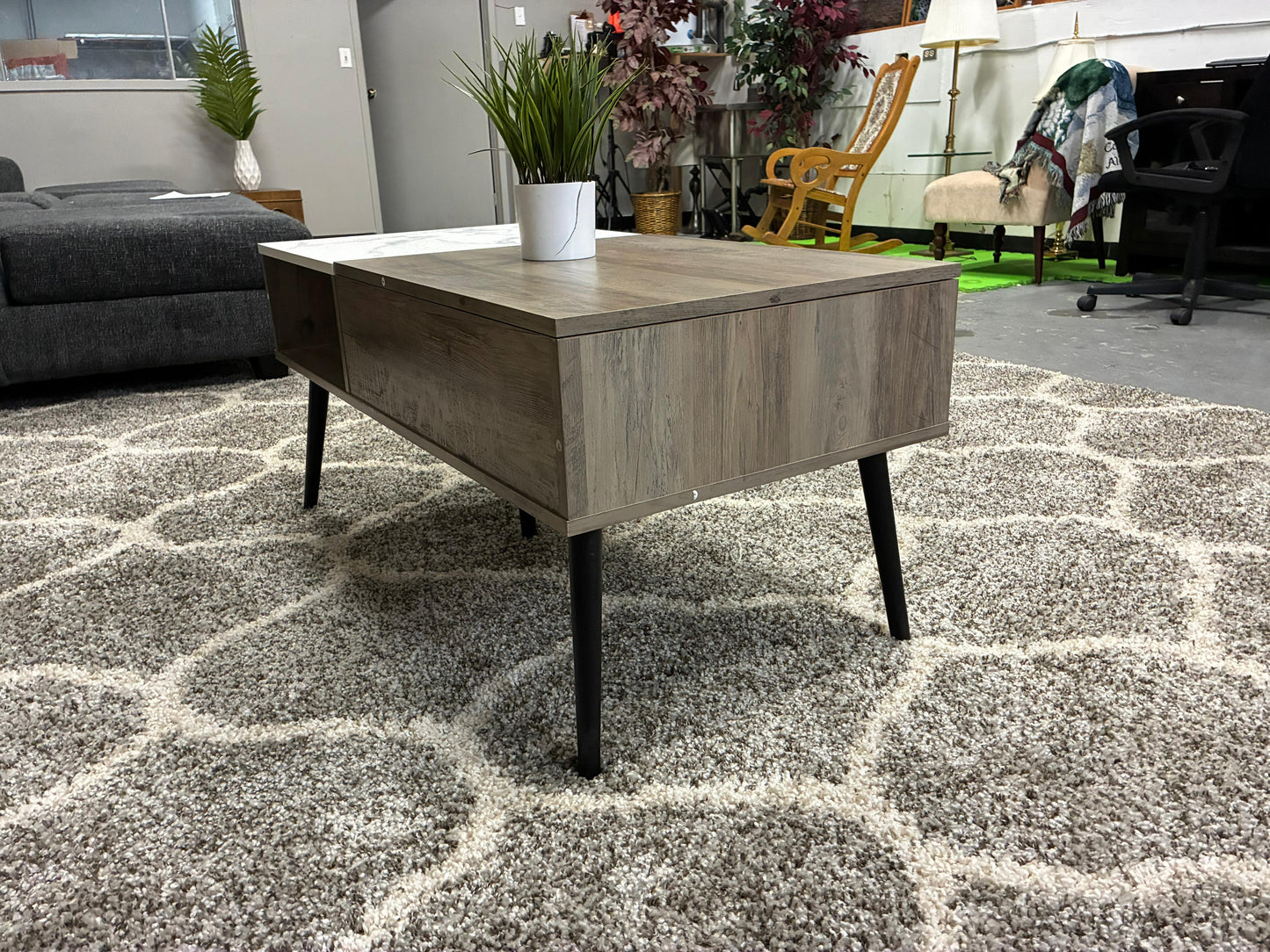 🤎 Modern Coffee Table w/ Storage + Faux Marble Top | Clean & Stylish