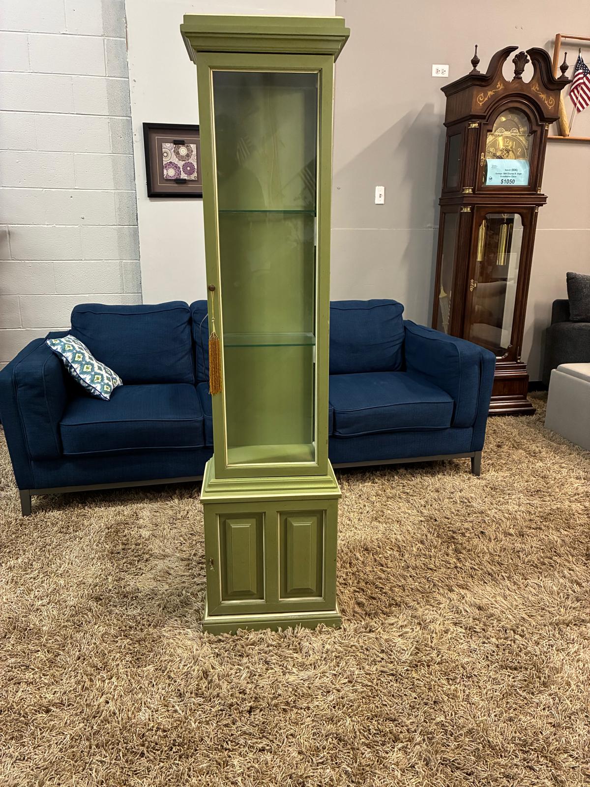 Sage Green Glass Display Cabinet with Interior Light