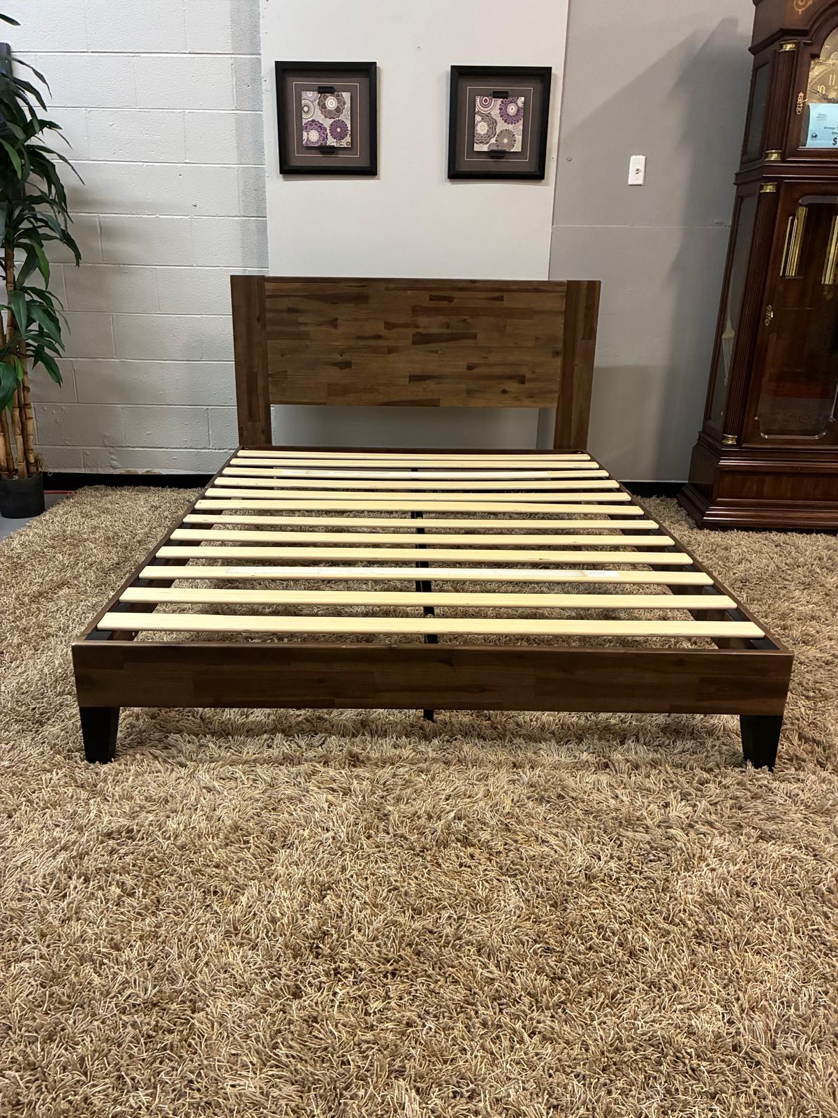Queen Platform Bed Frame – Solid Wood with Walnut Acacia Finish