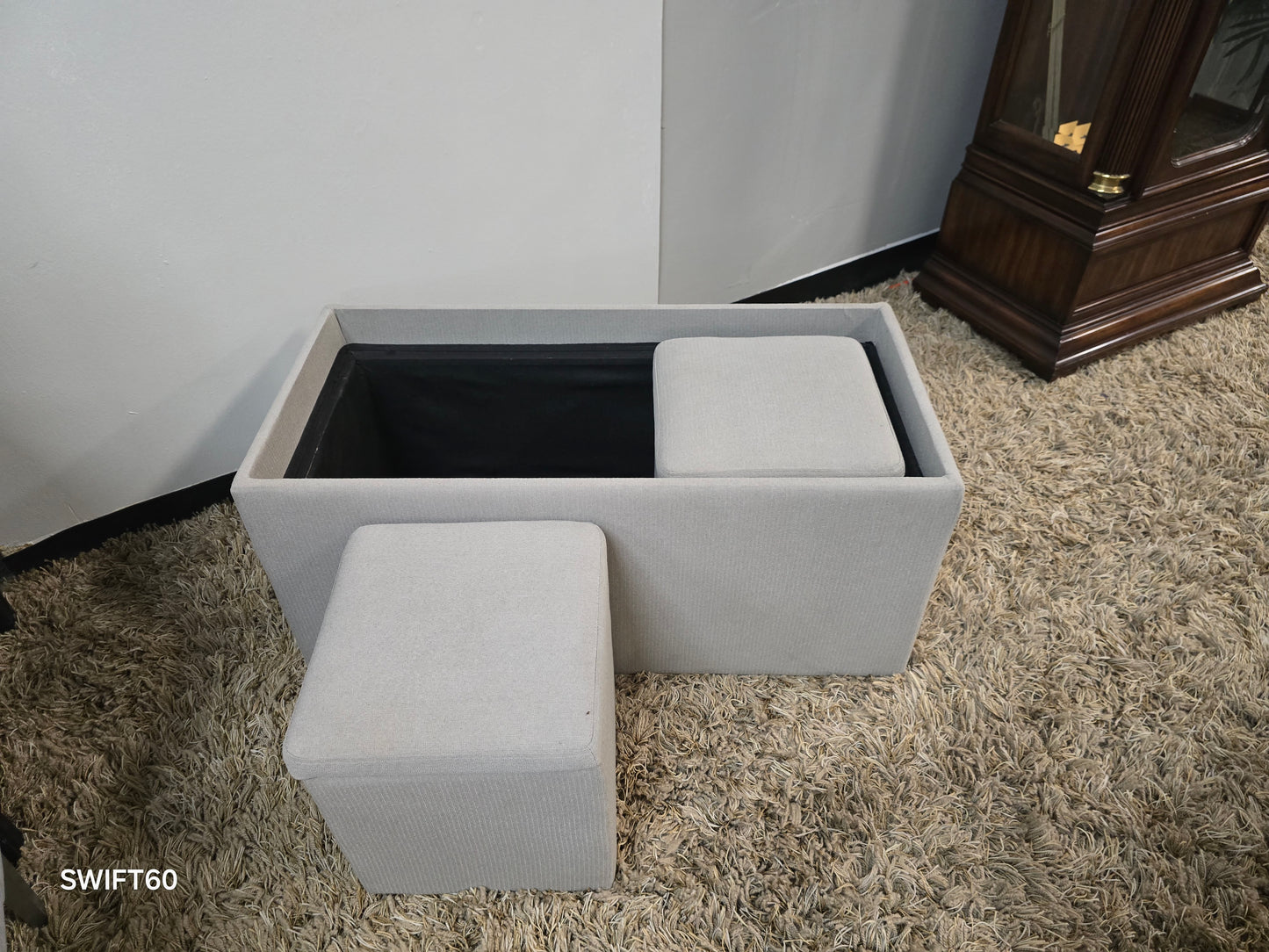 Reversible Coffee Table with Dual Tray Top & Two Hidden Cube Ottomans