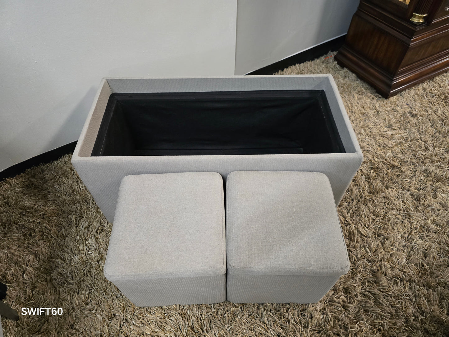 Reversible Coffee Table with Dual Tray Top & Two Hidden Cube Ottomans