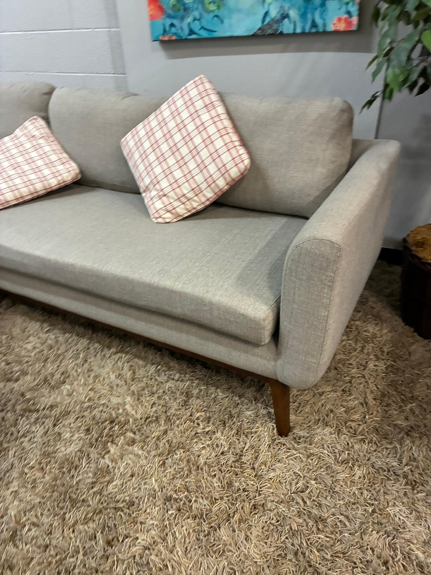 Mid-Century Modern Sectional Chaise + Matching Storage Ottoman Set