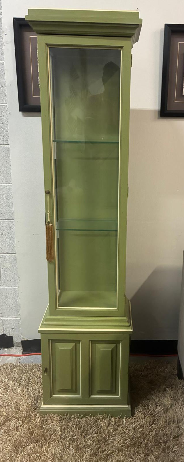 Sage Green Glass Display Cabinet with Interior Light