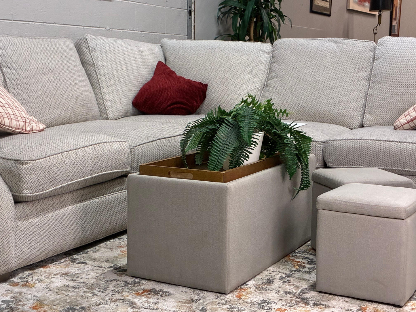 Camden Collection Beige Sectional – Rolled Arms | Made in USA