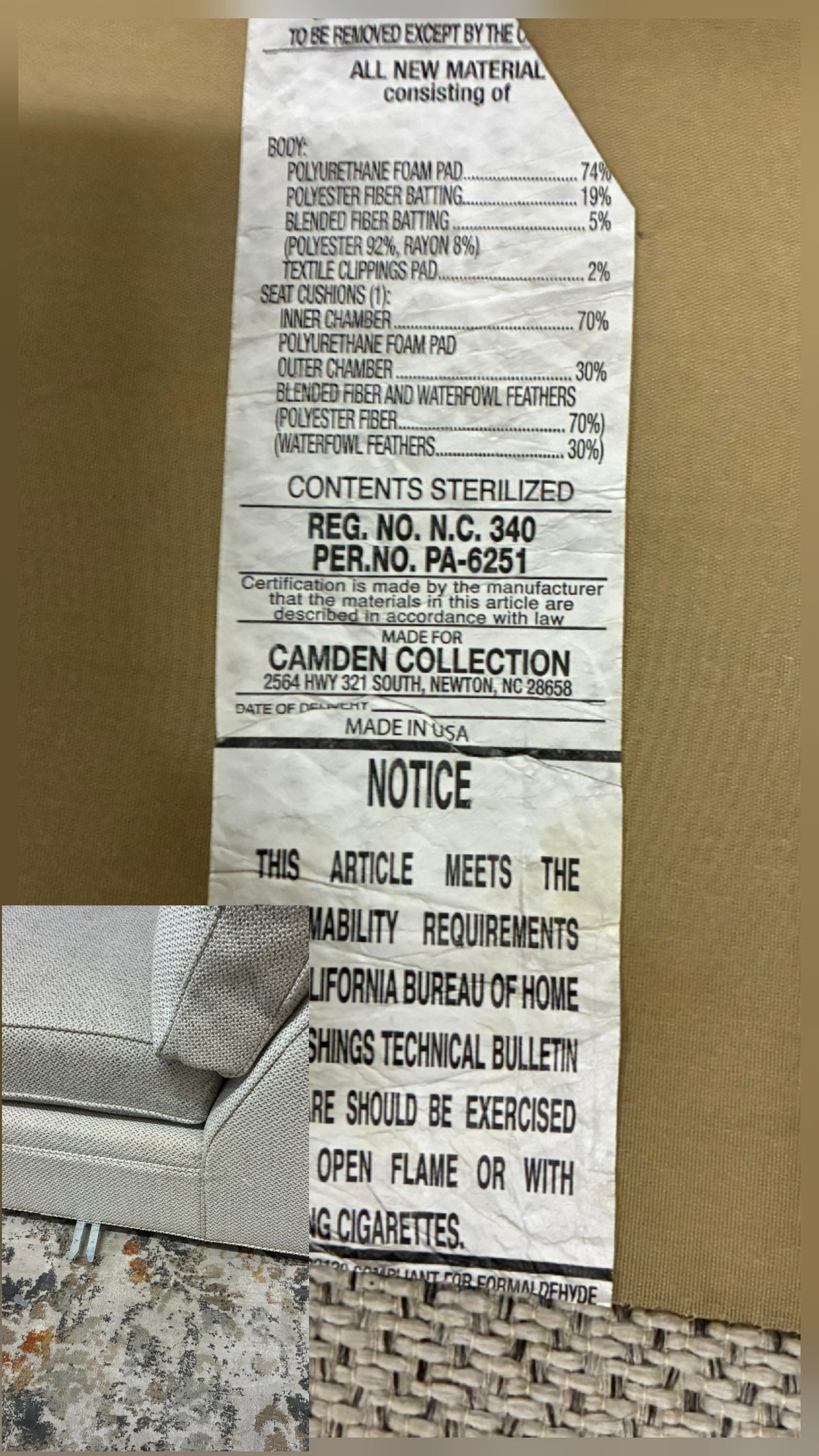 Camden Collection Beige Sectional – Rolled Arms | Made in USA