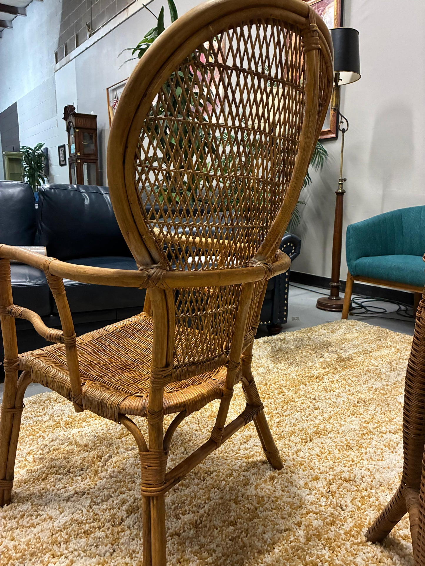 Boho Vintage Rattan Chair + Matching Wicker Accent Table