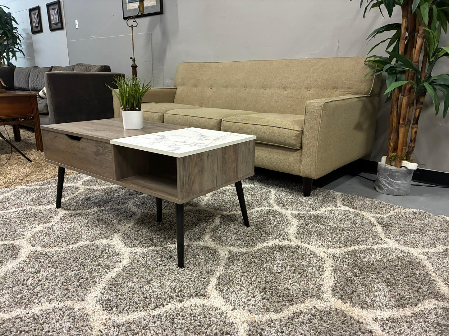 🤎 Modern Coffee Table w/ Storage + Faux Marble Top | Clean & Stylish