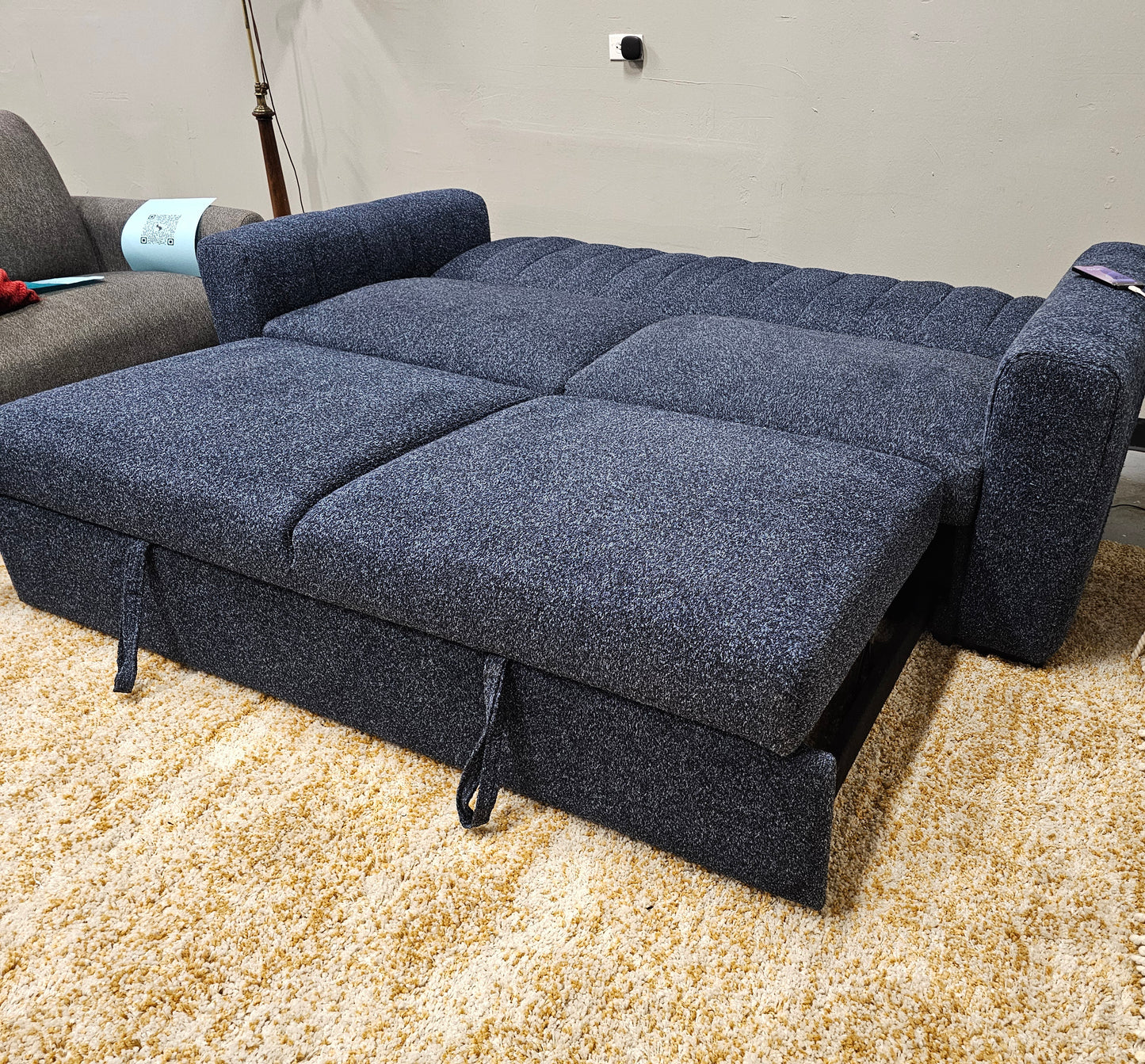 Modern Blue Pull-Out Sleeper Sofa – Pet Friendly & Space-Saving