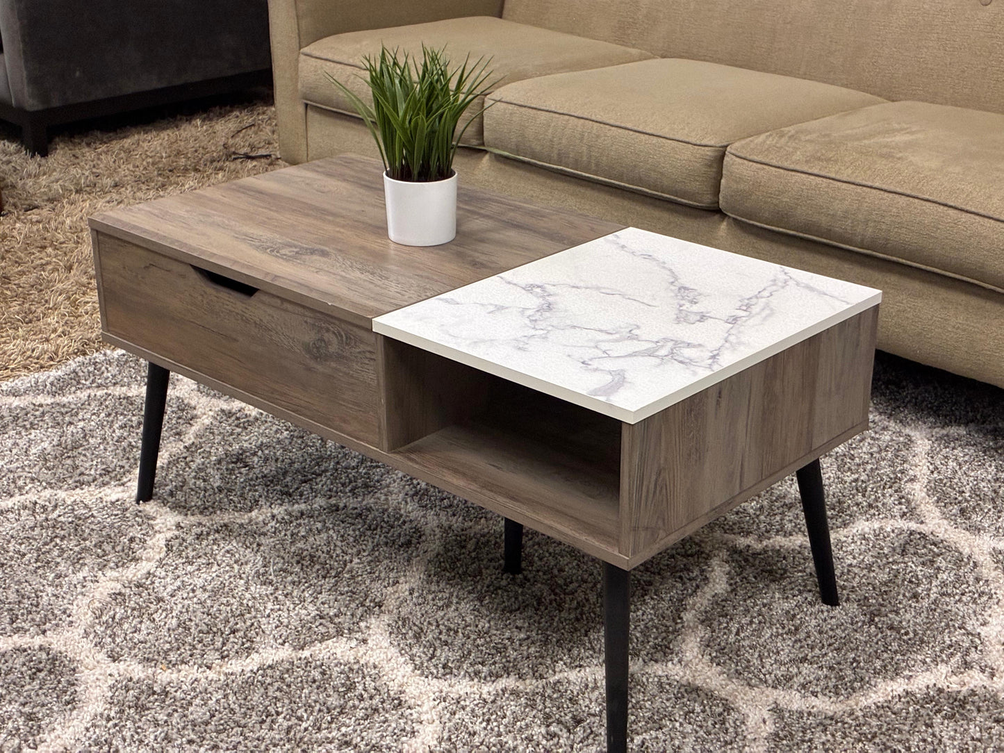 🤎 Modern Coffee Table w/ Storage + Faux Marble Top | Clean & Stylish