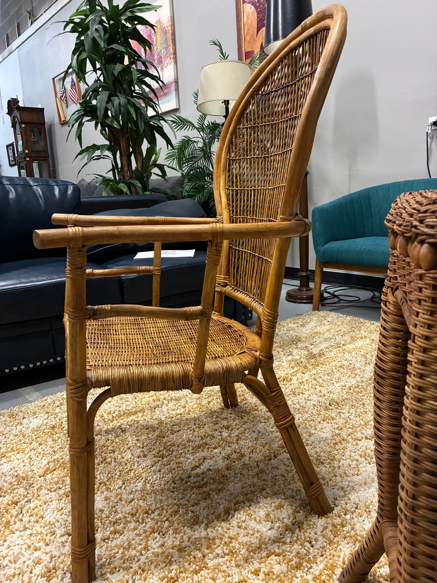 Boho Vintage Rattan Chair + Matching Wicker Accent Table