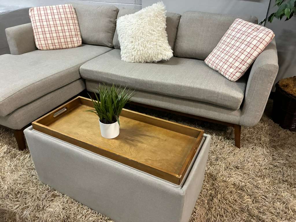 Mid-Century Modern Sectional Chaise + Matching Storage Ottoman Set
