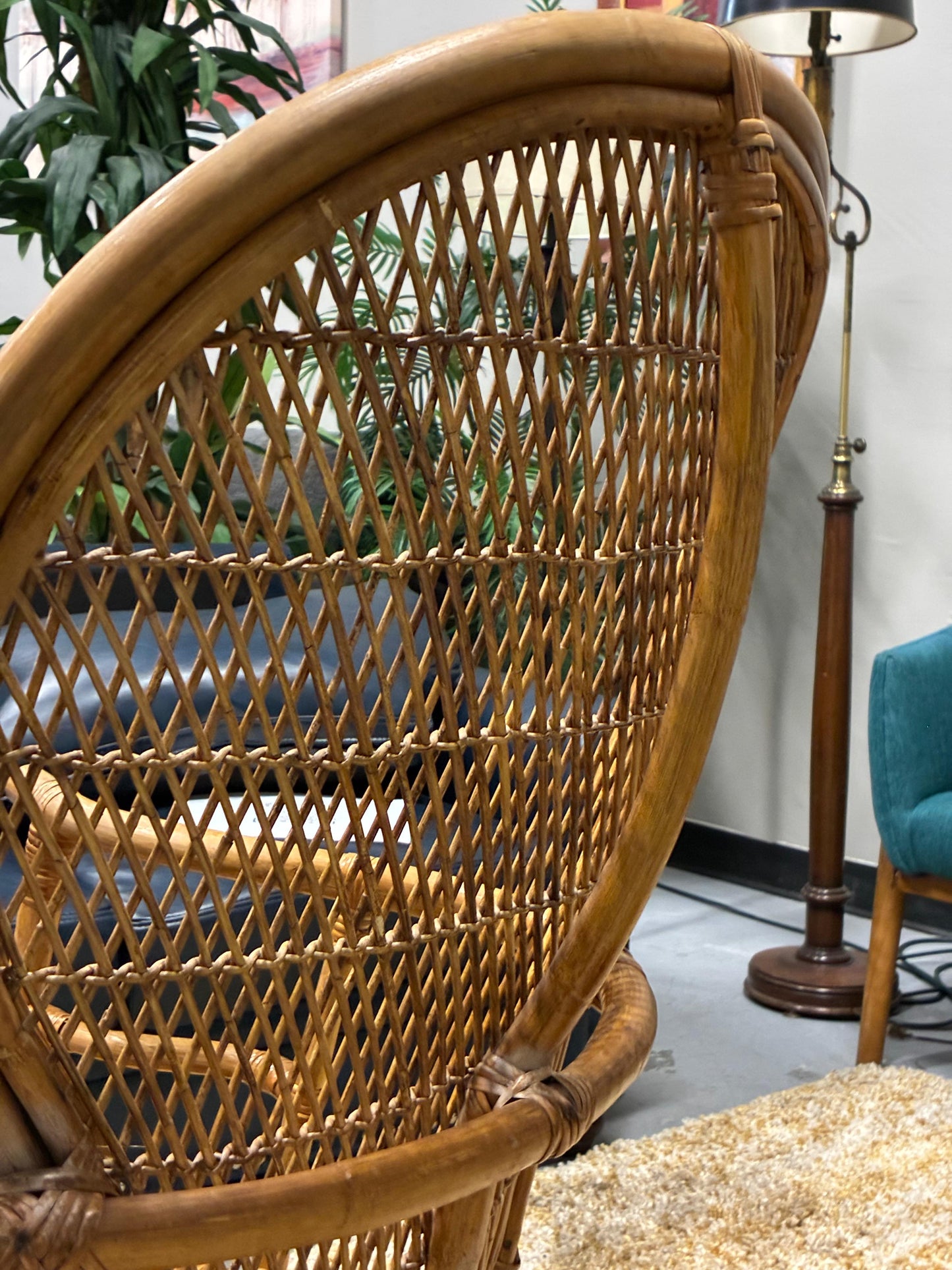 Boho Vintage Rattan Chair + Matching Wicker Accent Table