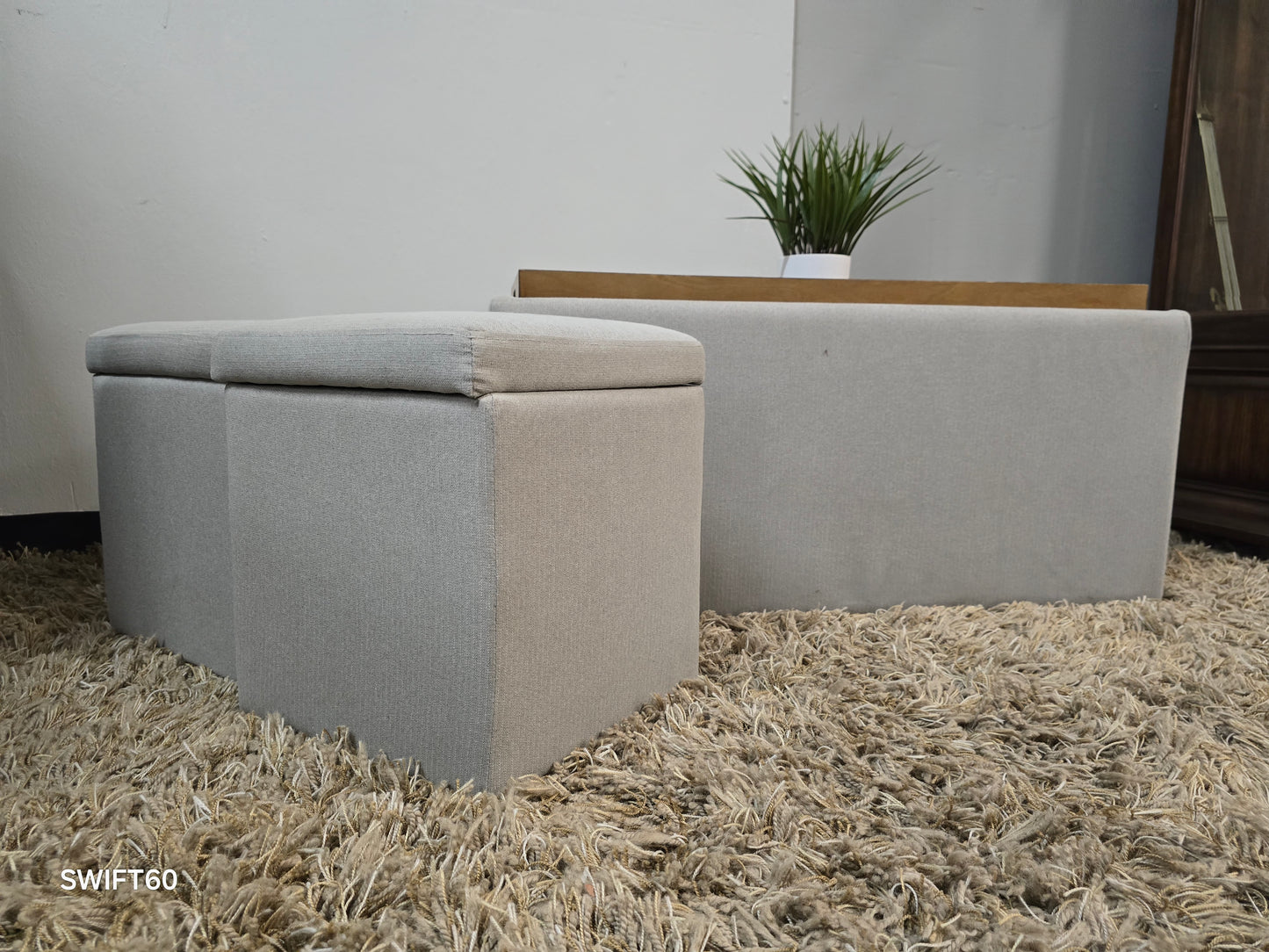 Reversible Coffee Table with Dual Tray Top & Two Hidden Cube Ottomans