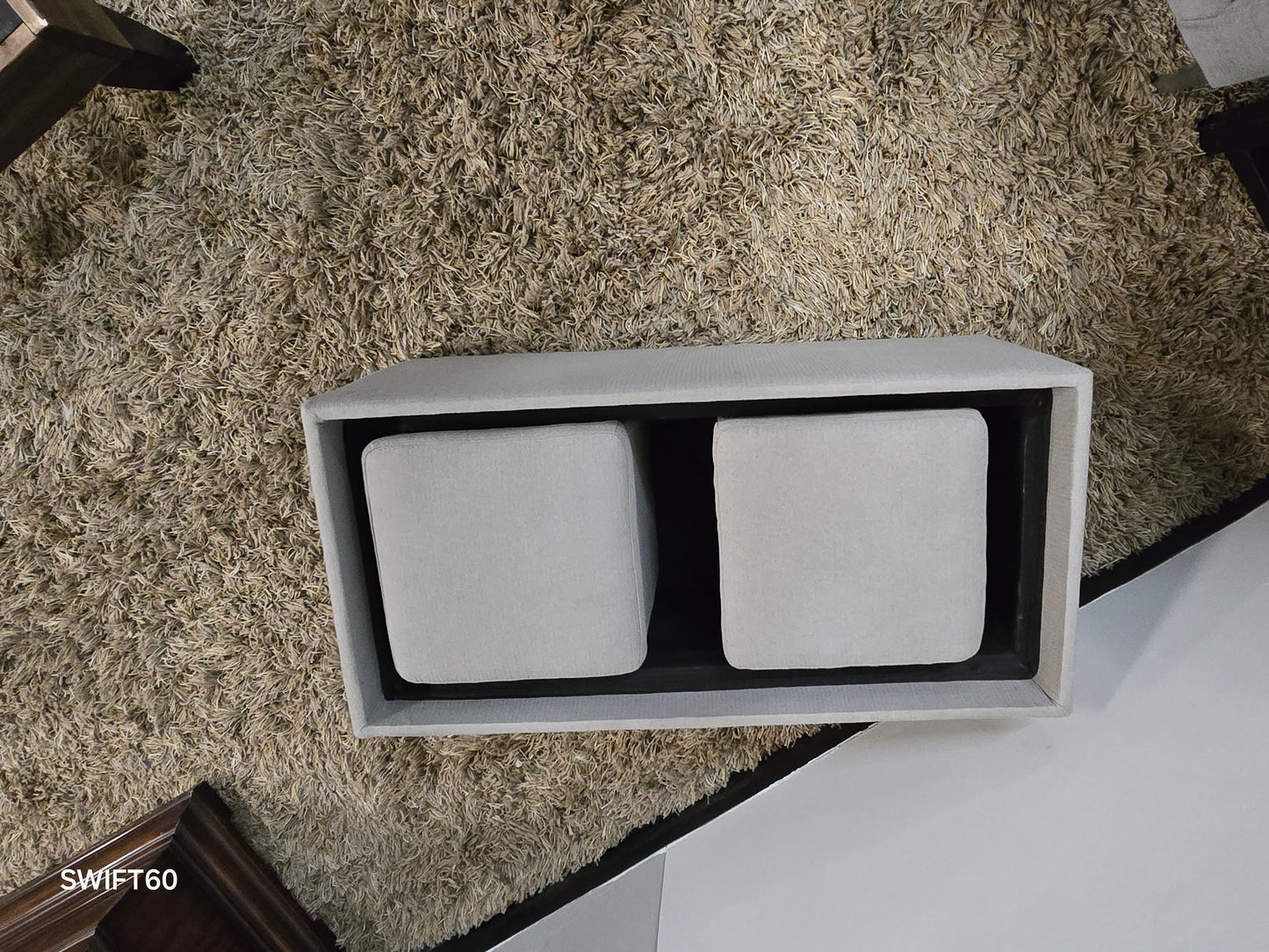 Reversible Coffee Table with Dual Tray Top & Two Hidden Cube Ottomans