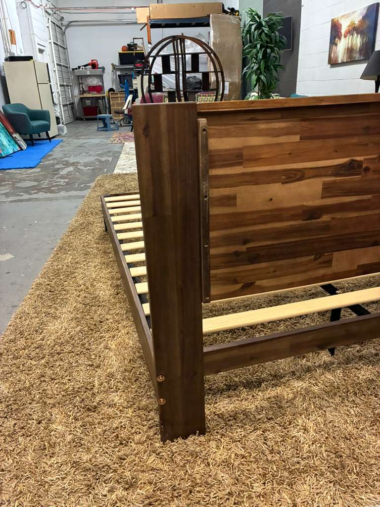 Queen Platform Bed Frame – Solid Wood with Walnut Acacia Finish