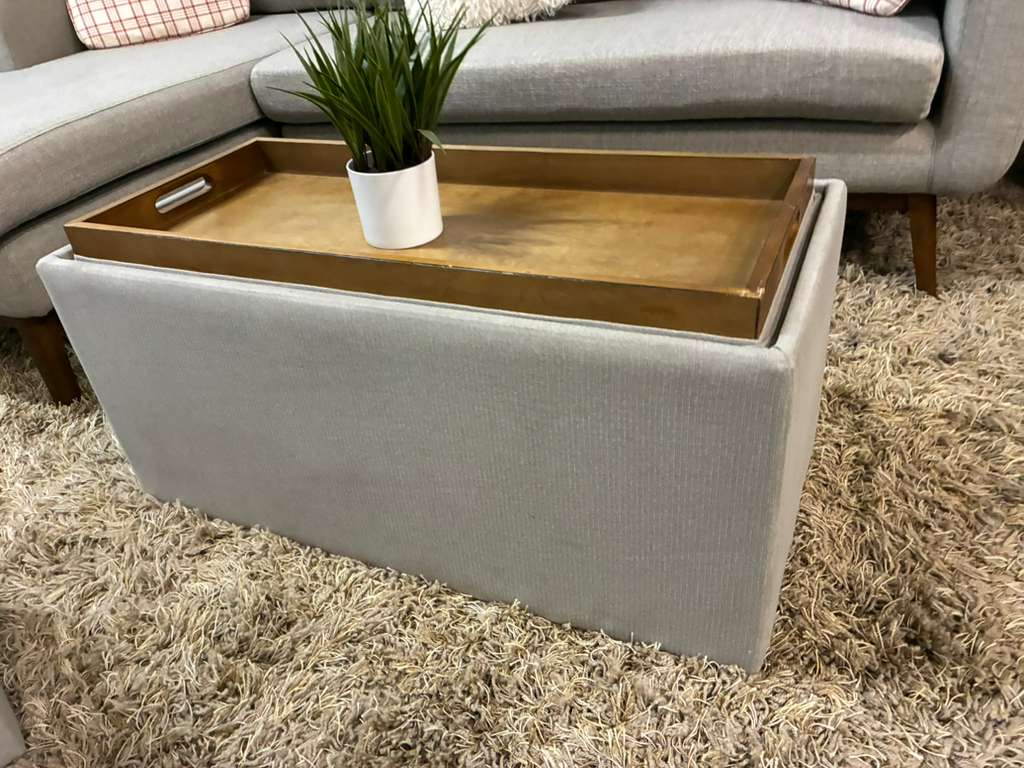 Mid-Century Modern Sectional Chaise + Matching Storage Ottoman Set