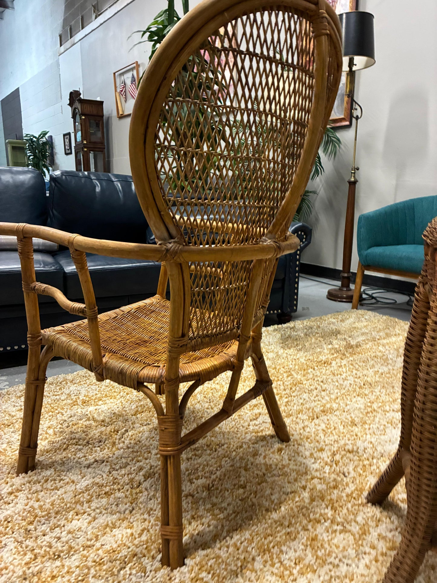 Boho Vintage Rattan Chair + Matching Wicker Accent Table