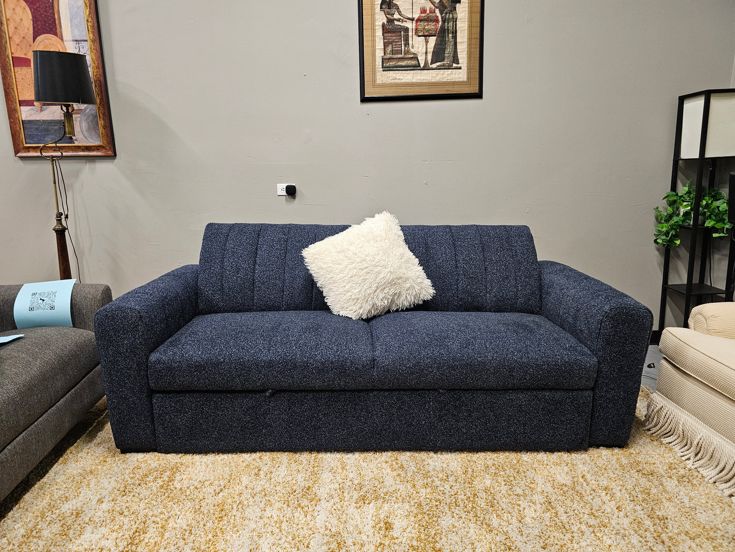 Modern Blue Pull-Out Sleeper Sofa – Pet Friendly & Space-Saving