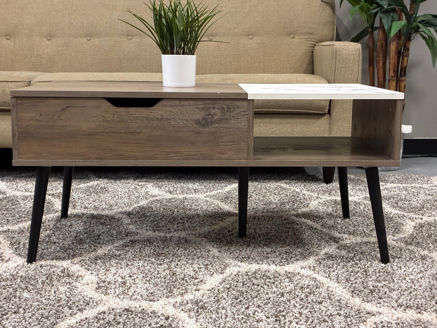 🤎 Modern Coffee Table w/ Storage + Faux Marble Top | Clean & Stylish