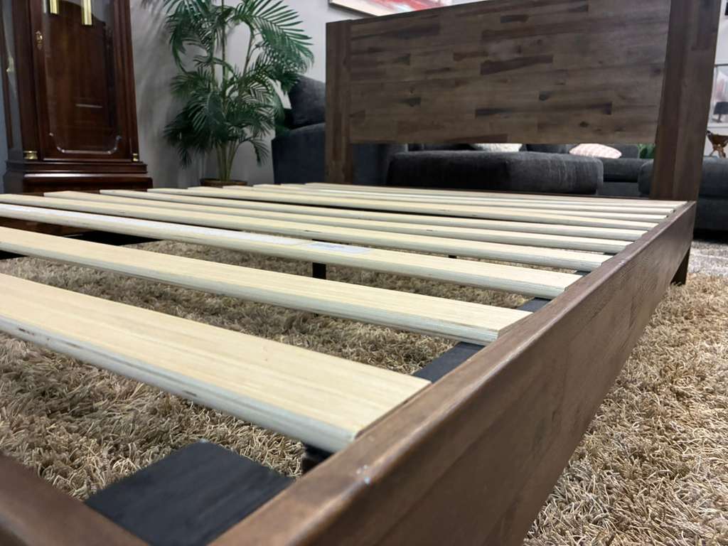 Queen Platform Bed Frame – Solid Wood with Walnut Acacia Finish