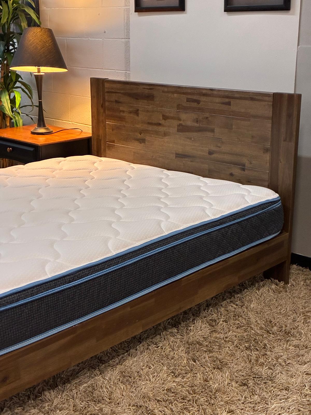 Queen Platform Bed Frame – Solid Wood with Walnut Acacia Finish