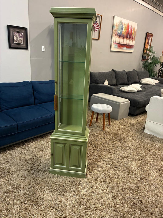 Sage Green Glass Display Cabinet with Interior Light