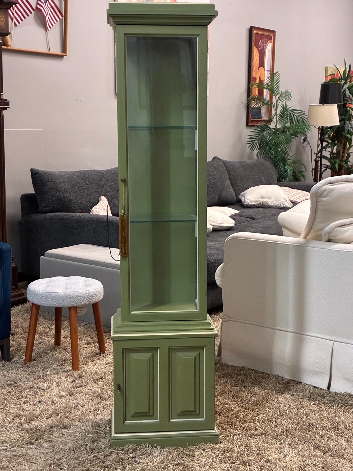 Sage Green Glass Display Cabinet with Interior Light