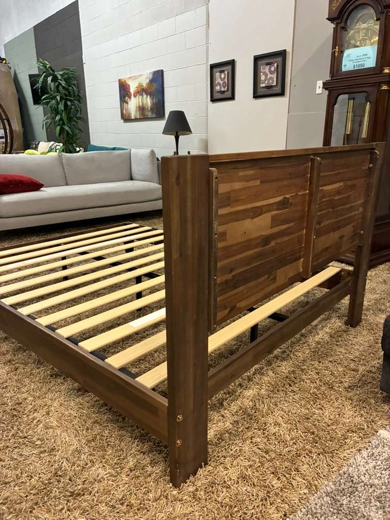 Queen Platform Bed Frame – Solid Wood with Walnut Acacia Finish