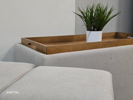 Reversible Coffee Table with Dual Tray Top & Two Hidden Cube Ottomans