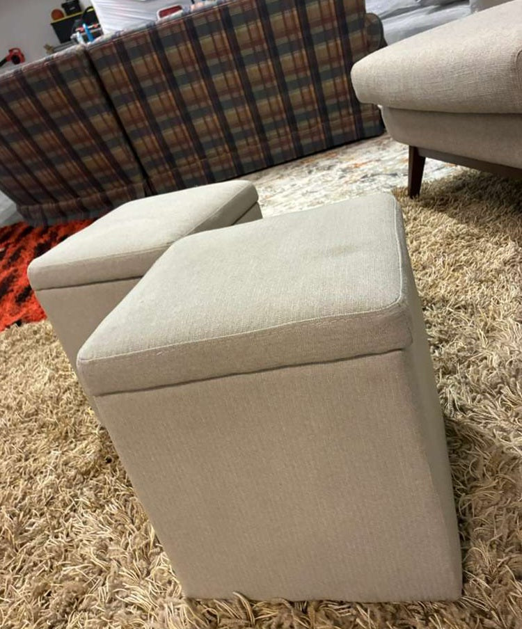 Mid-Century Modern Sectional Chaise + Matching Storage Ottoman Set