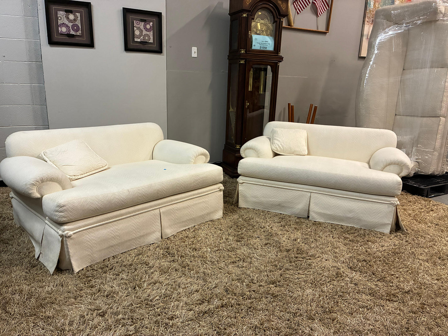 Hooker Designer Loveseats – Cream Fabric (Pair) USA MADE