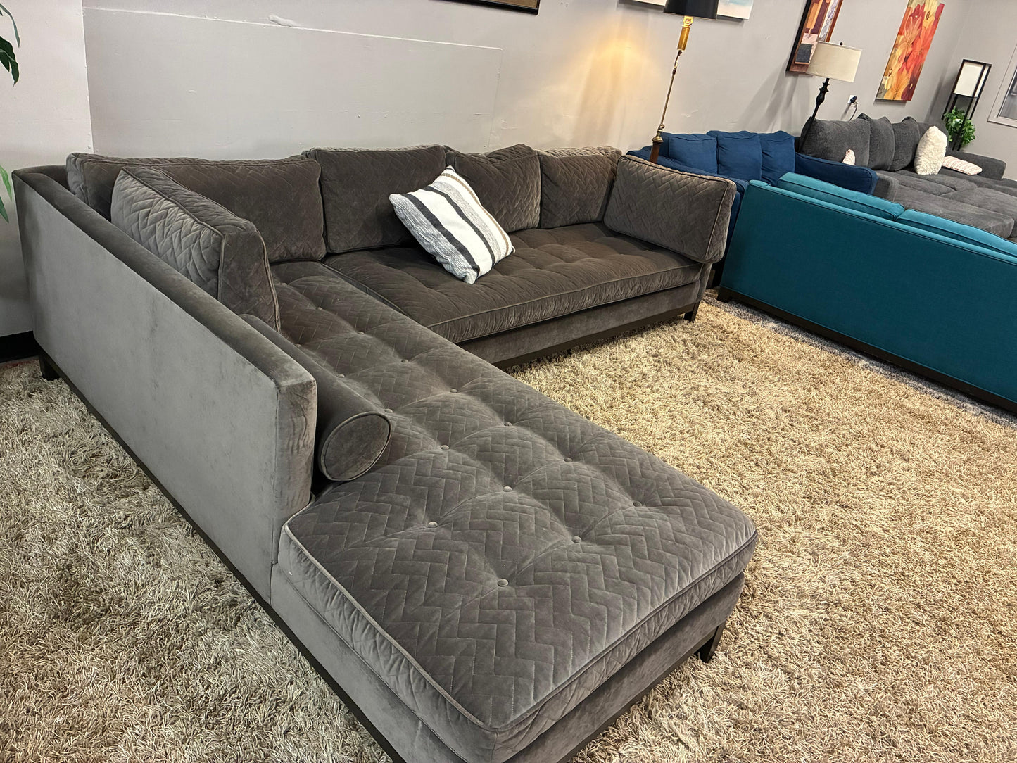 “Mid-Century Modern Velvet Sectional- US MADE